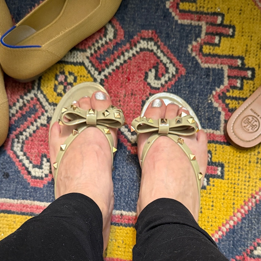 Valentino Garavani Studded Bow Sandals in Cream